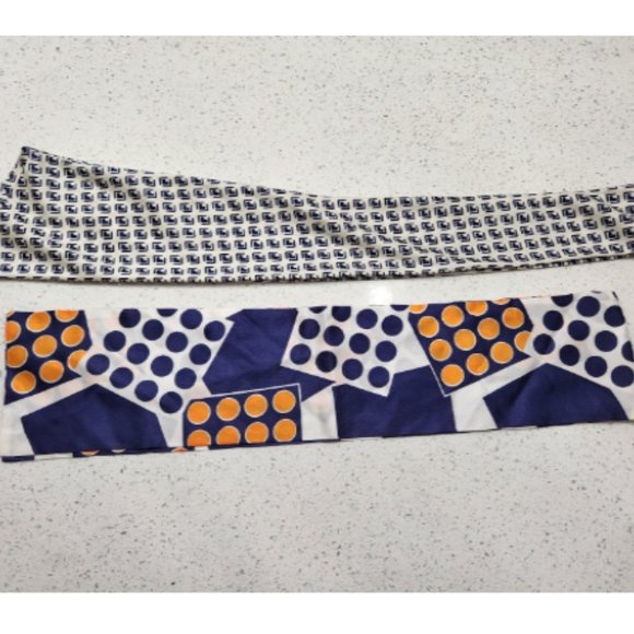 Real Vintage Retro Geometric Silky Skinny Scarves 60's or 70's Mod Midcentury - Picture 3 of 5